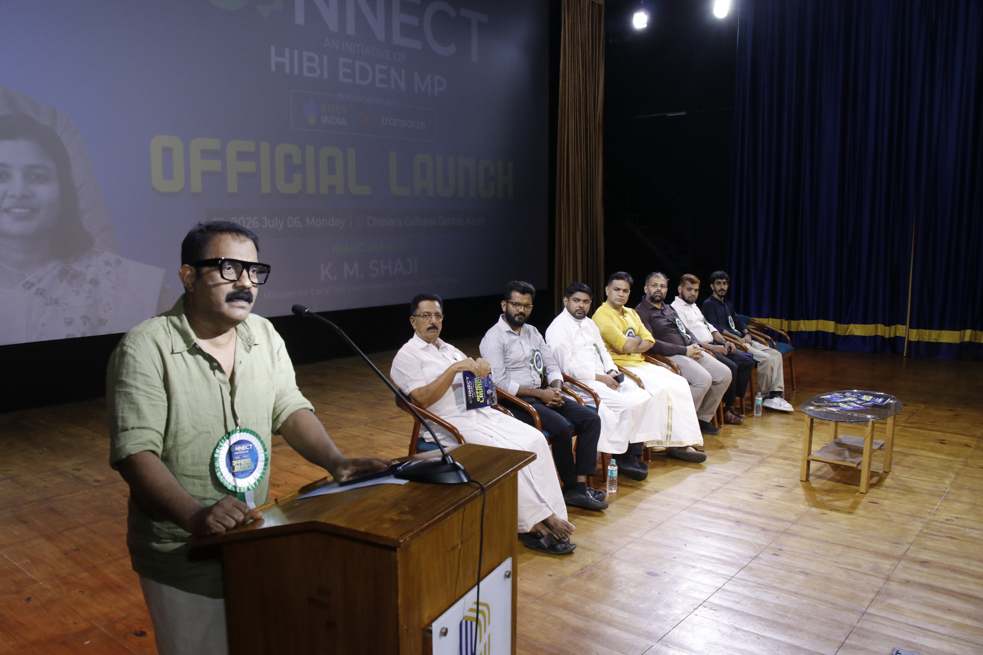 K. M. Shaji speaking at the CONNECT official launch at Chavara Cultural Centre, Kochi